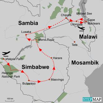 Routenkarte Glitzernder Malawi See